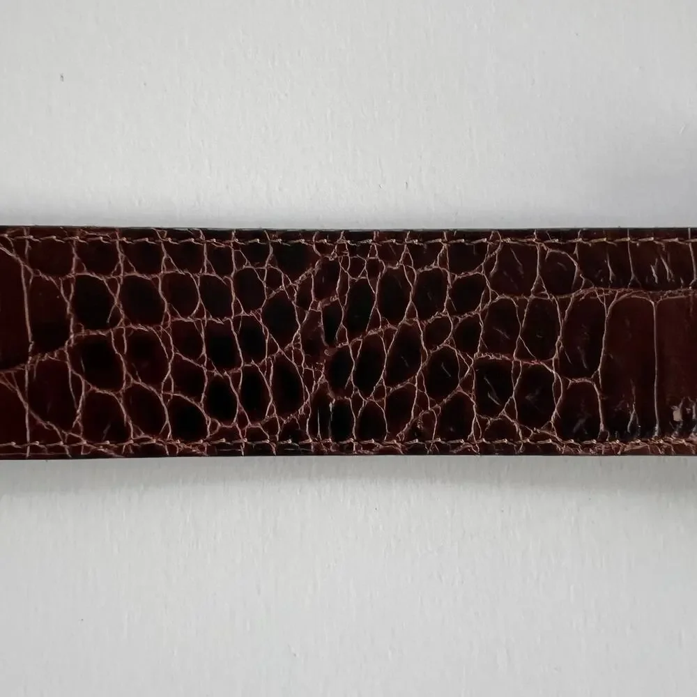 Tommy Hilfiger Brown Embossed Leather Belt Croc Print Size S Made in Turkey